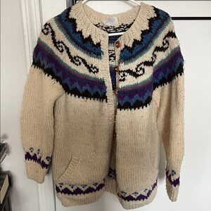 Cream Nordic-Pattern Button Front Cardigan Sweater